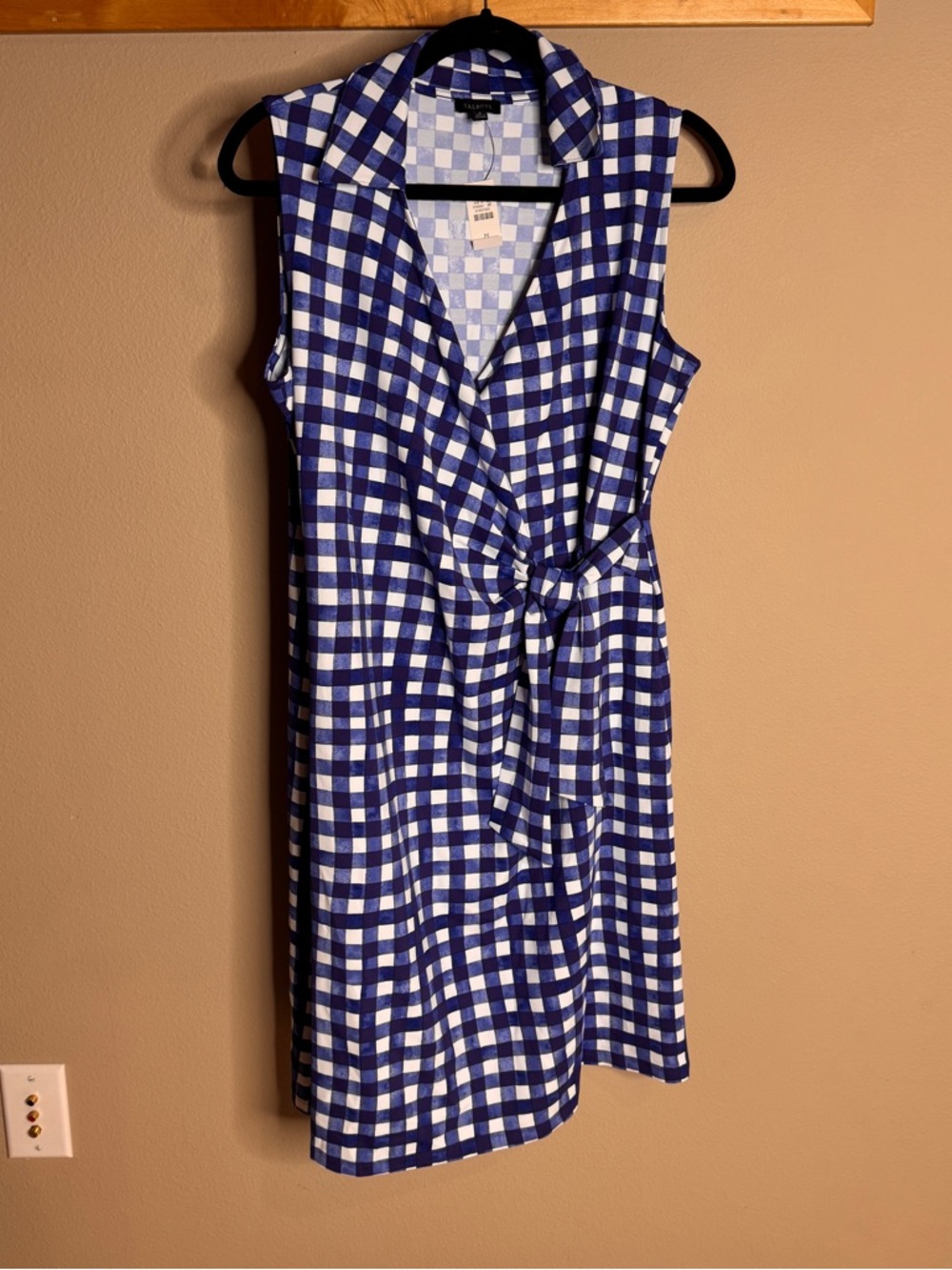 NWT Talbots Sleeveless Blue Gingham Wrap Dress